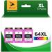 64 XL Ink Cartridge Replacement for HP 64 XL 64XL for Envy Photo 6252 6255 6258 7120 7155 7158 7164 7800 7855 7858 7864 Inkjet Printers Pack Combo (3 Tri Color)
