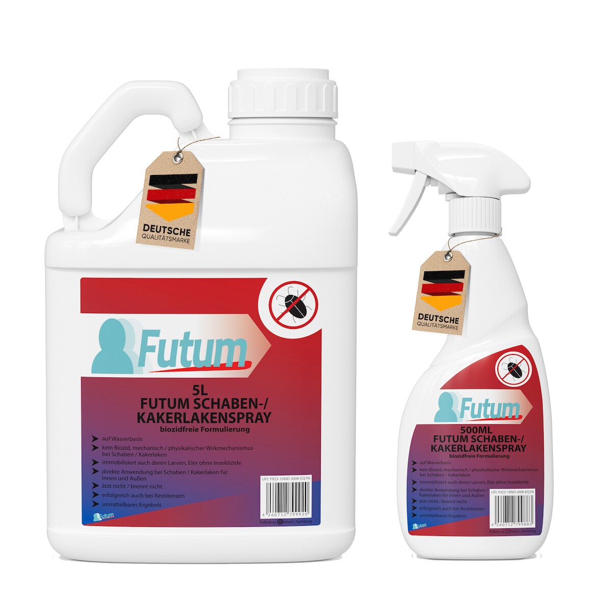 FUTUM 5L + 500ml Schabenspray / Kakerlakenspray bekämpft Insekten, Eier, Larven ohne Biozide auf Wasserbasis, Sofortwirkung ohne Flecken Image