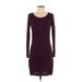 Charming Charlie Casual Dress - Sweater Dress Scoop Neck 3/4 sleeves: Burgundy Print Dresses - Women's Size Small