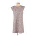 Ann Taylor LOFT Casual Dress - Mini Crew Neck Short sleeves: Gray Marled Dresses - Women's Size 4