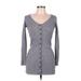 Forever 21 Casual Dress - Bodycon V Neck Long sleeves: Gray Dresses - Women's Size Medium