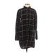 H&M Casual Dress - Shirtdress High Neck Long sleeves: Black Checkered/Gingham Dresses - Women's Size 4