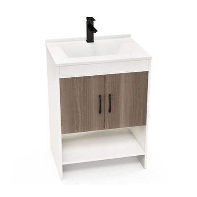 Costway 25 Inch Bathroom Vanity Sink Combo Cabinet with Doors and Open Shelf-Gray