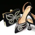 Nuovo arrivo Design italiano colore nero scarpe da donna e borsa Set scarpe con tacco medio africano