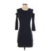 French Connection Casual Dress - Mini Cold Shoulder 3/4 sleeves: Black Solid Dresses - Women's Size 4