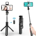 Treppiede selfie wireless Bluetooth 3In1 con otturatore luce di riempimento telecomando monopiede
