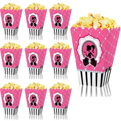 Princess Popcorn Boxes for Barbie Party Decor Candy Snacks Boxes Tableware Sets Pink Baby Shower