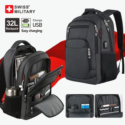 Schweizer Militär Männer Laptop Rucksack 17 Zoll große Kapazität USB-Rucksack wasserdicht