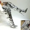 Blaue Denim Metall Niet Schnalle silbrig über Knie Stiefel Frauen sexy Punk-Stil Silber Gürtels chnalle 12cm High Heel Sandalen Größe 34-43