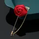 1pc Men's Suit Rose Flower Brooches Canvas Fabric Pin Badge With Tassel Chain Dress Lapel Pin Badge