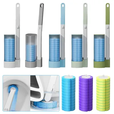 Disposable Toilet Brush Set Toilet Bowl Cleaning System Cleaners with Refills Wall-Mounted Cleaning