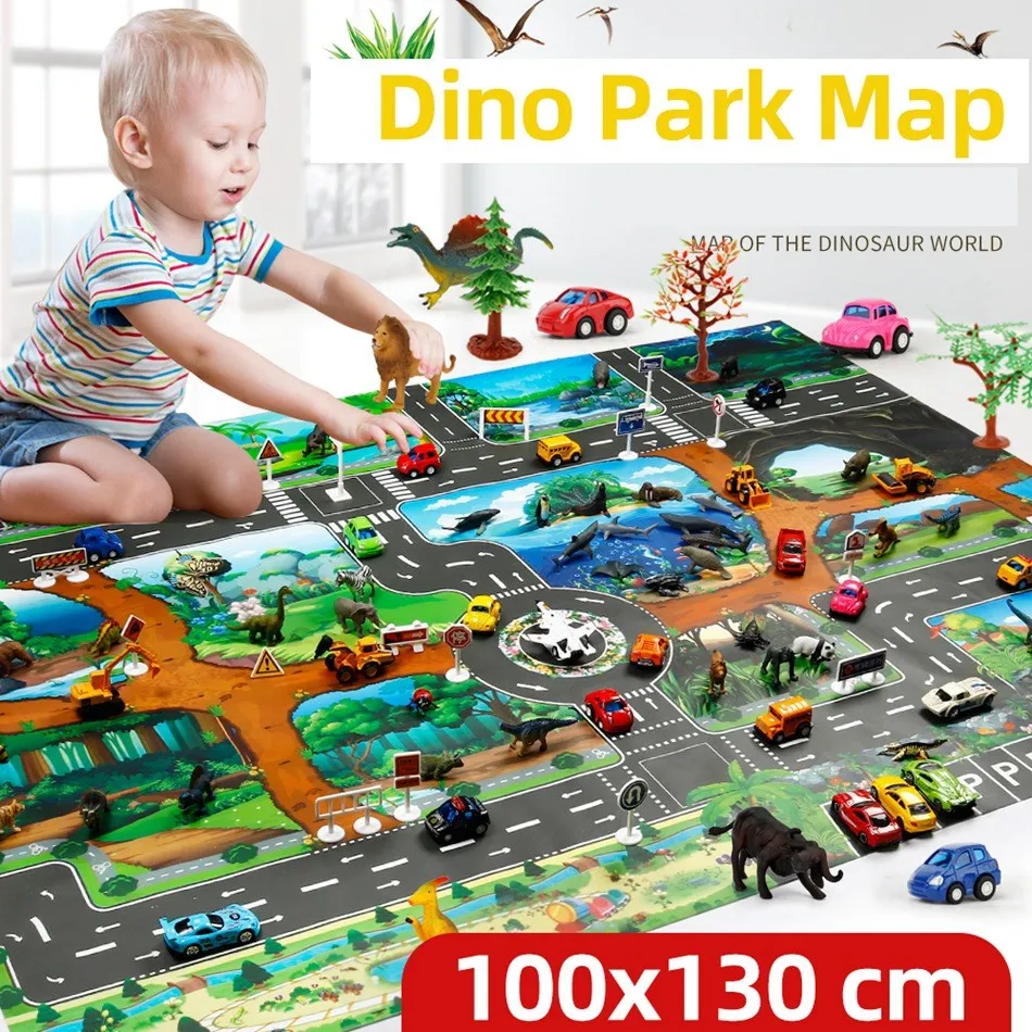 100 x 130 Kinder-Spielmatte, Farm Road, tragbare Karte, Baby-Pädagogische Teppiche, Kleinkind-Dinosaurier, wasserdichte Spielmatte, krabbelnder, ungiftiger Teppich