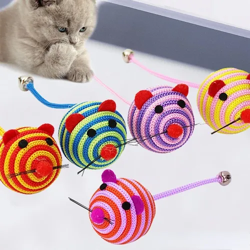 Haustier Katze Spielzeug Schöne Streifen Nylon Seil Runde Ball Maus Spielzeug mit Glocke Haustier