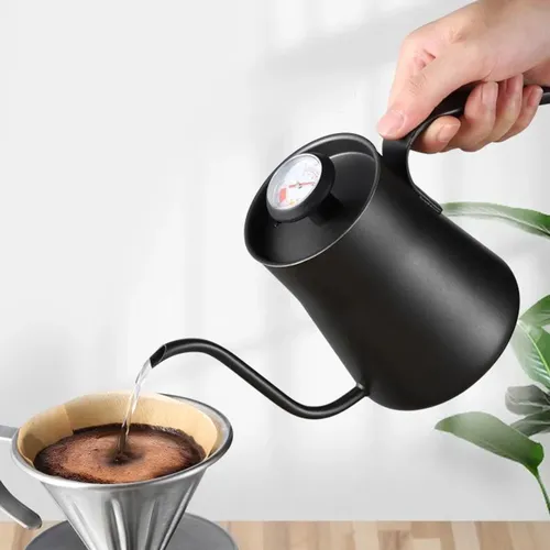 400ML Edelstahl Kaffee Tropf Wasserkocher mit Thermometer Schwanenhals Gießen Über Kaffee Tee Topf