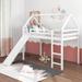 Twin Size Wood House Loft Bed w/ Slide, Ladder, Safety Guard Rails Upholstered Bed Frame for Kids, Teens Easy Assembly