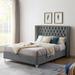 Queen Platform Wood Slat Bed Frame Metal Support Feet Square Arm Tufted Button Nailhead Gray Wingback Bed with 1 Nightstands