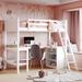 White Twin Size Loft Bed w/ Shelves, Desk Multi-Functional Storage Bed Frame