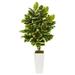 Silk Plant Nearly Natural Variegated Rubber Leaf Artificial Plant in White Tower Vase