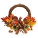 Silk Plant Nearly Natural 26 Fall Harvest Artificial Autumn Wreath with Twig Base and Bunny