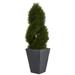Silk Plant Nearly Natural 4 Cypress Double Spiral Topiary Artificial Tree in Slate Planter UV Resistant (Indoor/Outdoor)