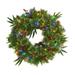 Silk Plant Nearly Natural 24 Mixed Pine Artificial Christmas Wreath with 50 Multicolored LED Lights Berries and Pine Cones