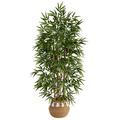 Silk Plant Nearly Natural 64 Bamboo Artificial Tree with Natural Bamboo Trunks in Boho Chic Handmade Natural Cotton Woven Planter with Tassels