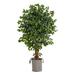 Silk Plant Nearly Natural 5.5 Palace Ficus Artificial Tree in Handmade Black and White Natural Jute and Cotton Planter