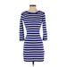 Express Casual Dress - Bodycon Crew Neck 3/4 sleeves: Blue Color Block Dresses - Women's Size X-Small
