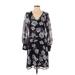 CAbi Casual Dress - Shift V Neck 3/4 sleeves: Blue Floral Dresses - Women's Size Small