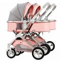 LEIYTFE Tandem Double Baby Strollers Detachable To 2 Single Stroller,Twins Pram High Landscape Seat Two-Way Push Pushchair,Bottom Storage Basket (Color : Pink)