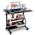 Portable Desk Small Desks for Small Spaces Laptop Table Rustic Rolling Adjustable Desk on Wheels Mobile Couch Desk for Bedroom Home Office Computer Standing Desk Student Desk with Storage 32x16 Inch