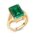 Gem Stone King 6.50 Ct Green Simulated Emerald 18K Yellow Gold Plated Silver Women's Solitaire Ring (Available in size 5, 6, 7, 8, 9)
