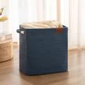 OIAHOMY Woven Storage Basket, Wicker Basket for Storage, Decorative Basket, Wicker laundry basket for Organizing, Rectangular Storage Bin, 16.5’’x11.8’’x15’’ Blanket Basket for Living Room, Blue