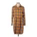 C&C California Casual Dress - Shirtdress High Neck 3/4 sleeves: Brown Print Dresses - Women's Size Small