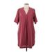 Bobeau Casual Dress - Shift V Neck 3/4 sleeves: Burgundy Print Dresses - Women's Size Large