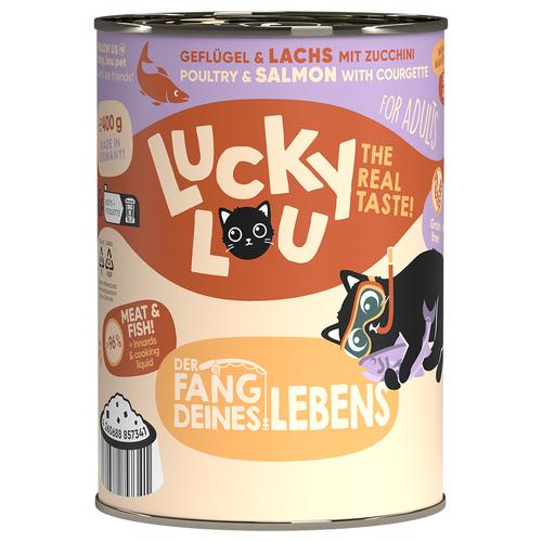 6x400g Lucky Lou Adult Geflügel & Lachs Katzenfutter nass