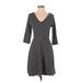 Old Navy Casual Dress - A-Line V Neck 3/4 sleeves: Black Chevron/Herringbone Dresses - Women's Size Small