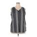 Sleeveless Henley Shirt: Gray Print Tops - Women's Size 2X