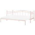 Bett Pastellrosa Metall mit Lattenrost Einzelbett 90 x 200 cm Ausziehbar Doppelbett 180 x 200 cm Romantisch Modern Schlafzimmer Ausstattung