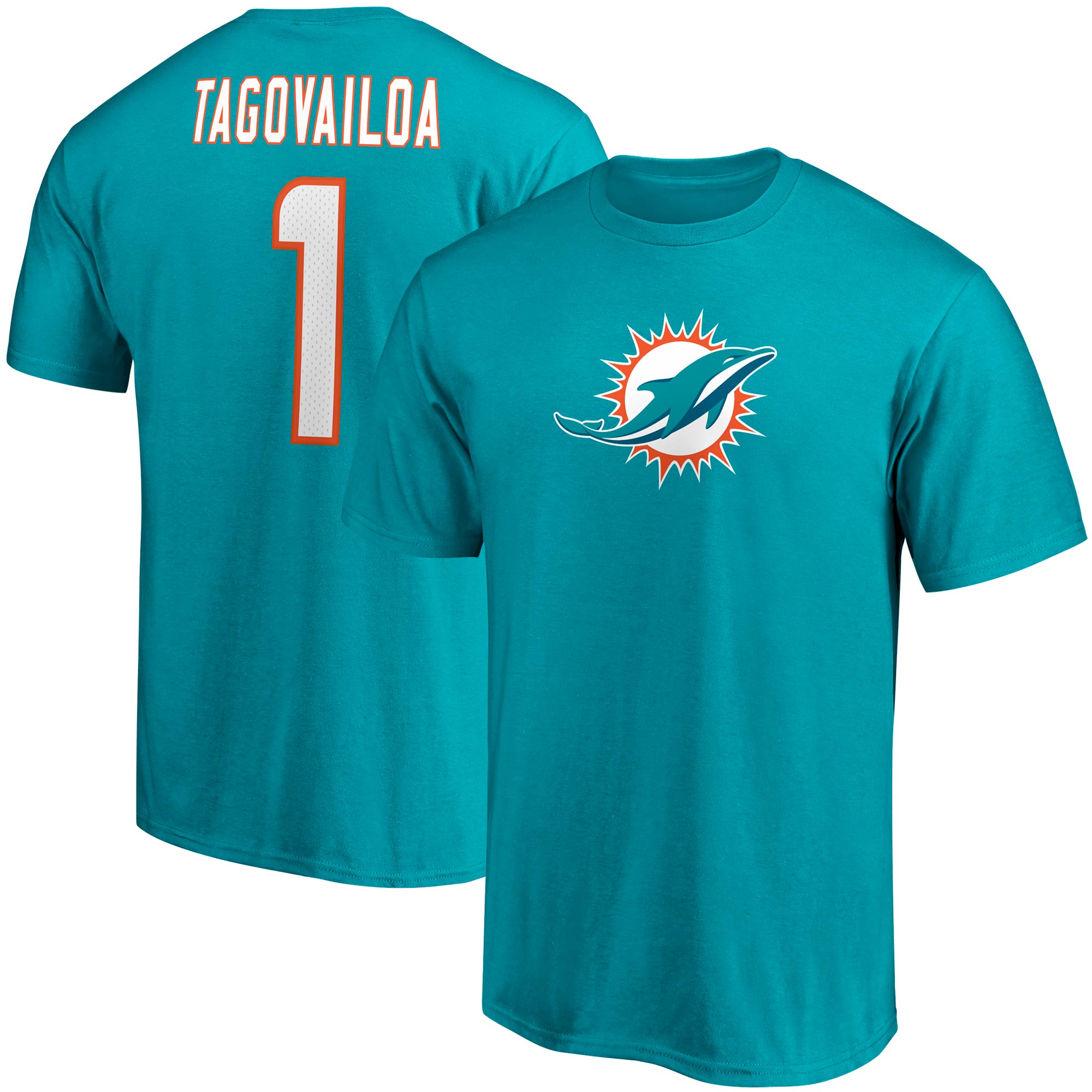 Herren Tua Tagovailoa Aqua Miami Dolphins Spielersymbol Name & Nummer T-Shirt Image