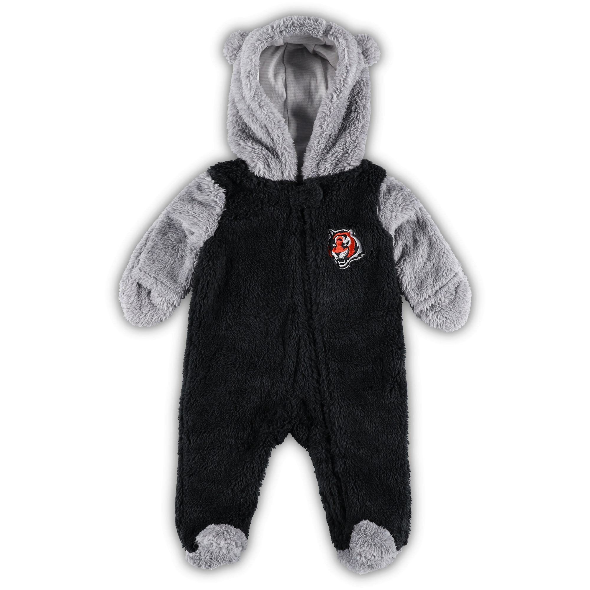Schwarz/Grau Cincinnati Bengals Game Nap Teddy-Fleece-Schlafanzug für Neugeborene und Kleinkinder mit durchgehendem Reißverschluss Image