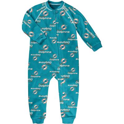 Aquamarinfarbener Raglan-Pullover mit durchgehendem Reißverschluss und Miami Dolphins-Allover-Print für Kleinkinder Image