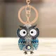 Cute Rhinestone Crystal Big Eyes Blue Owl Keychain Animal Bird Key Chain Key Ring Holder Bag Pendant