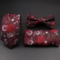 Hot Sale Red Rose Floral Tie Set Polyester Wave Meteor Fireworks Necktie Bowtie For Groom Suit