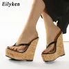 Eilyken Sommer Designer High Heels Plattform Keile Frauen Hausschuhe Pinch Toe Rutsche Schuhe Weibliche Sandalen Große Größe 35-42