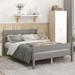 Grey Nordic Simple Full Size Wood Platform Bed w/ Headboard & Footboard Upholstered Bed Frame No Box Spring Needed,Easy Assembly