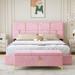 2-Pieces Bedroom Sets, Queen Size Platform Bed w/ Hydraulic Storage System, Storage Ottoman & Metal Legs Storage Bed, Pink