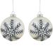 Set of 2 Shiny Pearl White Glittered Snowflake Glass Christmas Ball Ornaments 4"