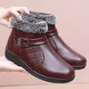 Gemütliche Stiefeletten mit Kunstfellsaum, Mutter-Winterschuhe für Damen, kurze Stiefel aus Leder mit Schnalle, Damen, schwarze flache Stiefeletten, warmer Plüsch
