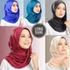 Frauen Plain Silk Satin Hijab Schal Navy Muslimischen frau schleier Einfarbig Lange Schals Frauen